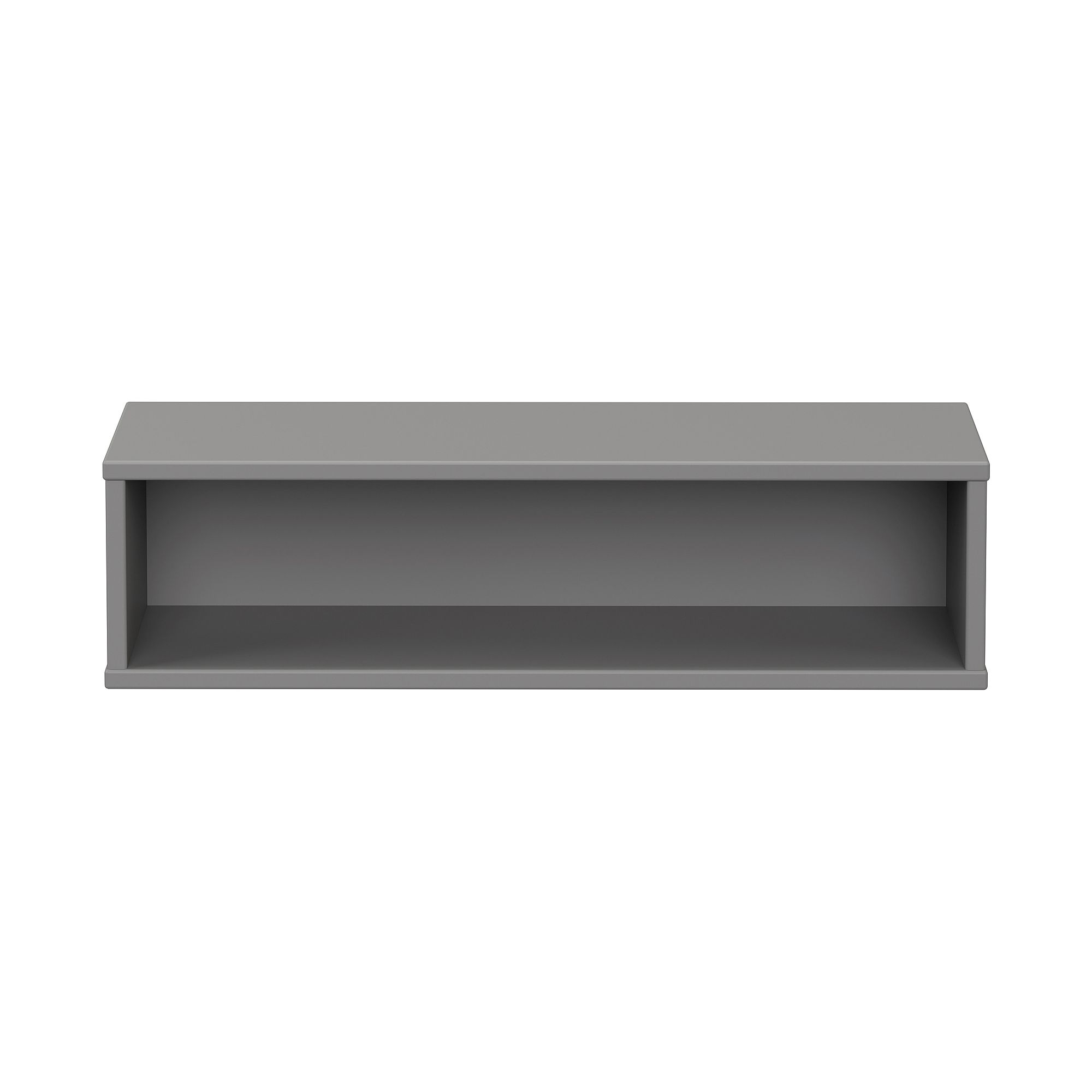 Wandregal Wandbox, rechteckig lang, 70 x 18,5 cm, Schiefergrau Graues rechteckiges Wandregal mit offener Front, von vorne gesehen.
