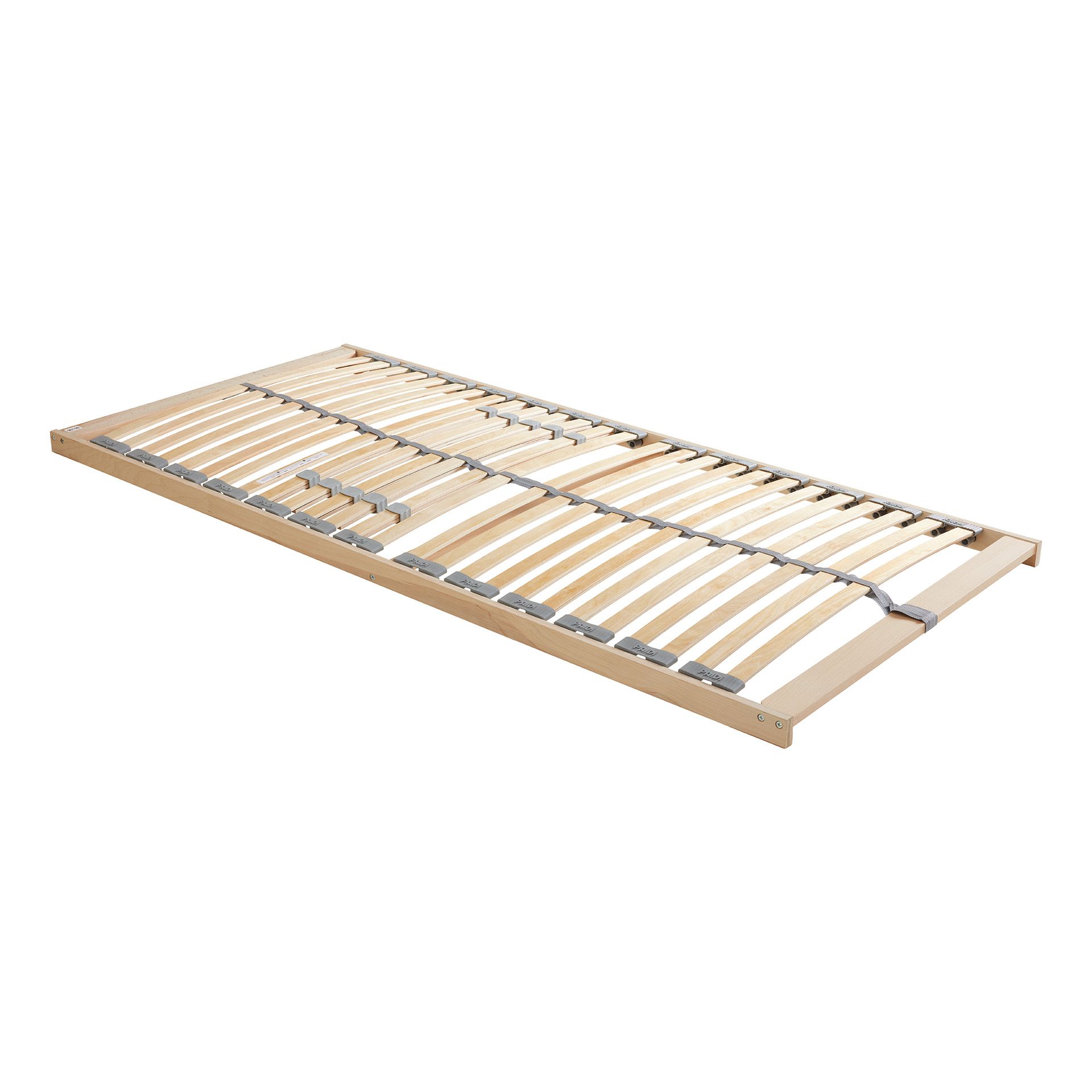 Lattenrost aus Holz mit gleichmäßig gebogenen Latten und einer hellen Oberfläche.