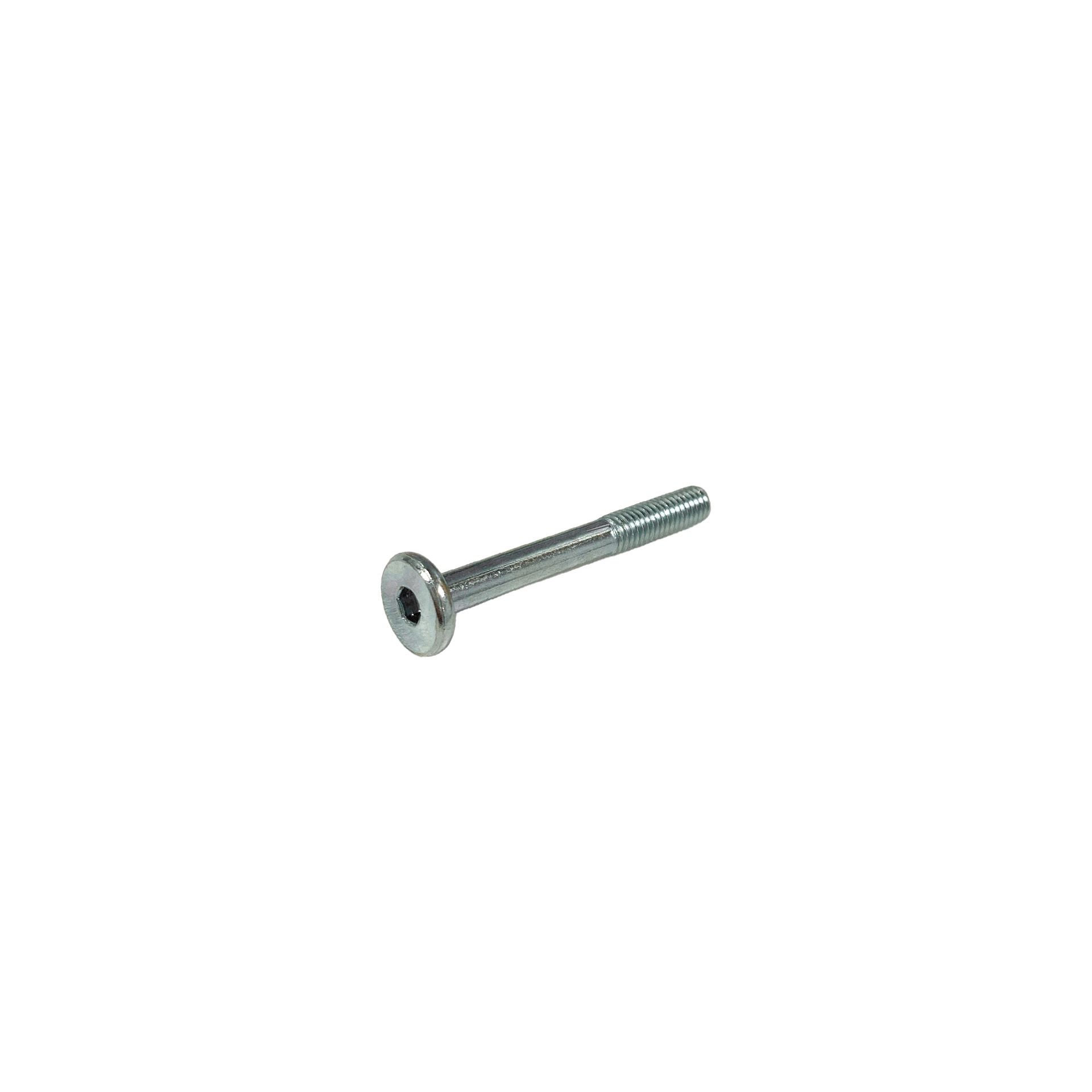 Dies ist eine Metallschraube mit Flachkopf und Innensechskant, die teilweise mit einem Gewinde versehen ist.