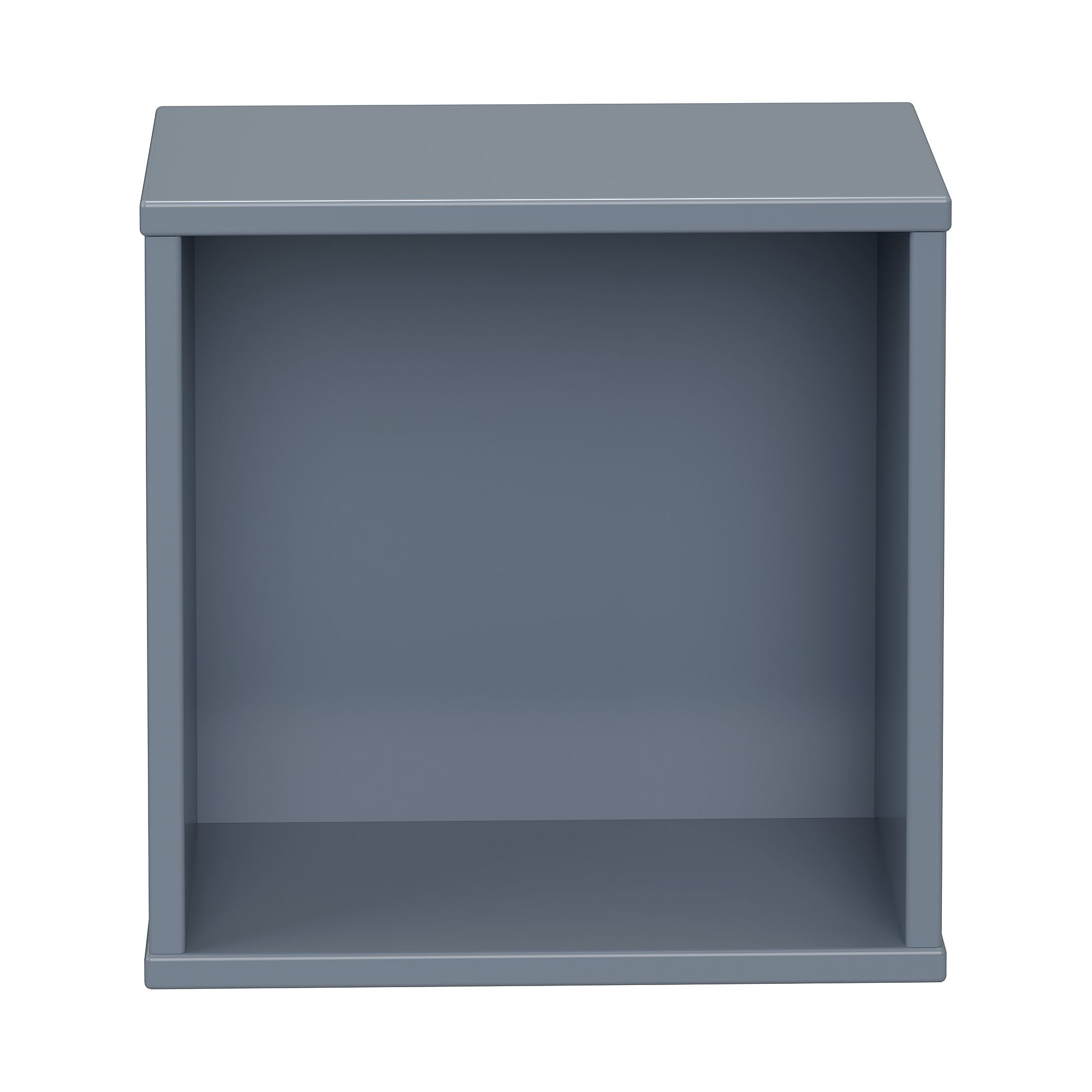 Wandregal Wandbox, quadratisch, 35 x 35 cm, Mattblau Quadratischer, leerer blauer Regalwürfel von vorne gesehen vor weißem Hintergrund.
