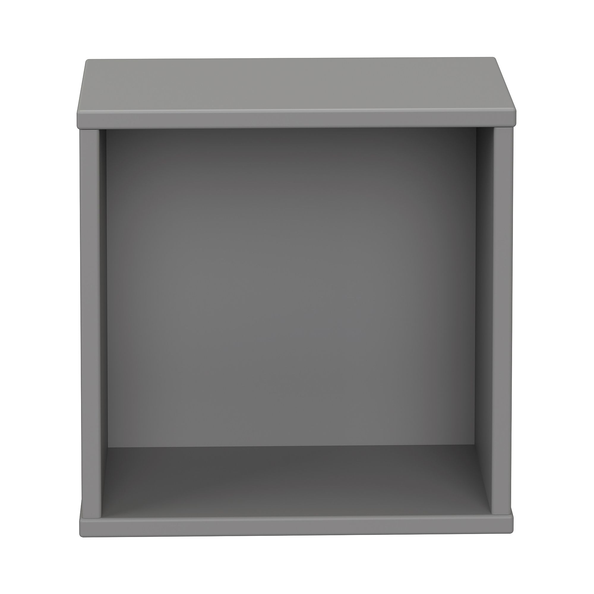 Wandregal Wandbox, quadratisch, 35 x 35 cm, Schiefergrau Ein graues, leeres, quadratisches, offenes Regal von vorne gesehen.