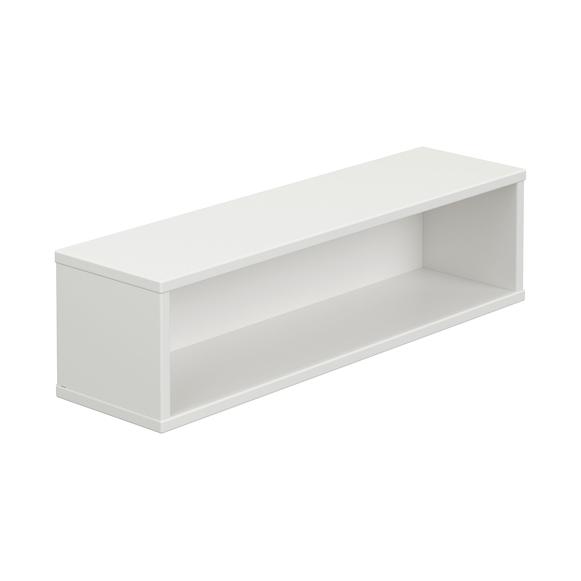 Wandregal Wandbox, rechteckig lang, 70 x 18,5 cm, Off-White Weißes rechteckiges offenes Wandregal mit minimalistischem Design, isoliert auf weißem Hintergrund.
