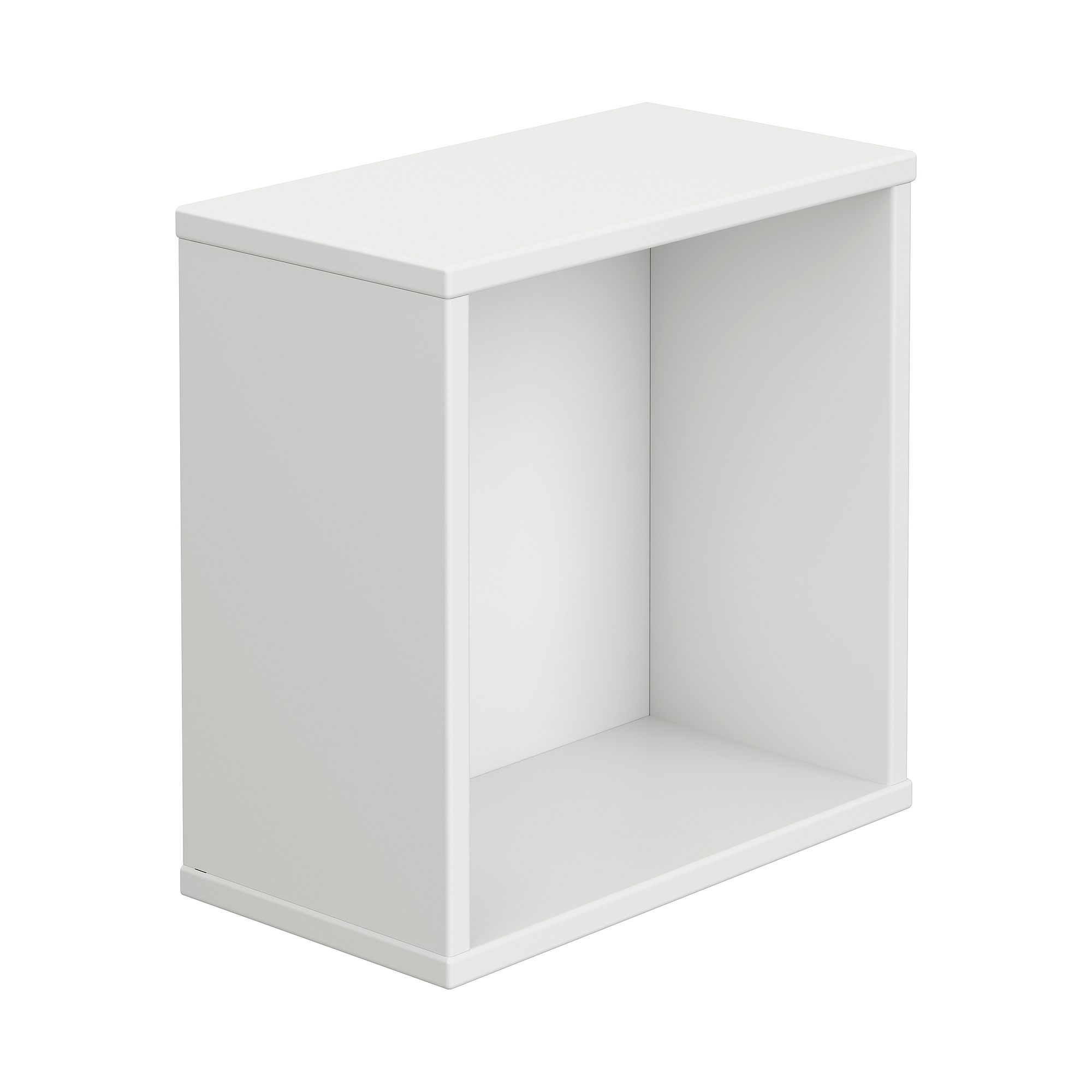 Wandregal Wandbox, quadratisch, 35 x 35 cm, Kreideweiß Ein weißer, offener, rechteckiger Aufbewahrungswürfel ohne Einlegeböden und Türen.