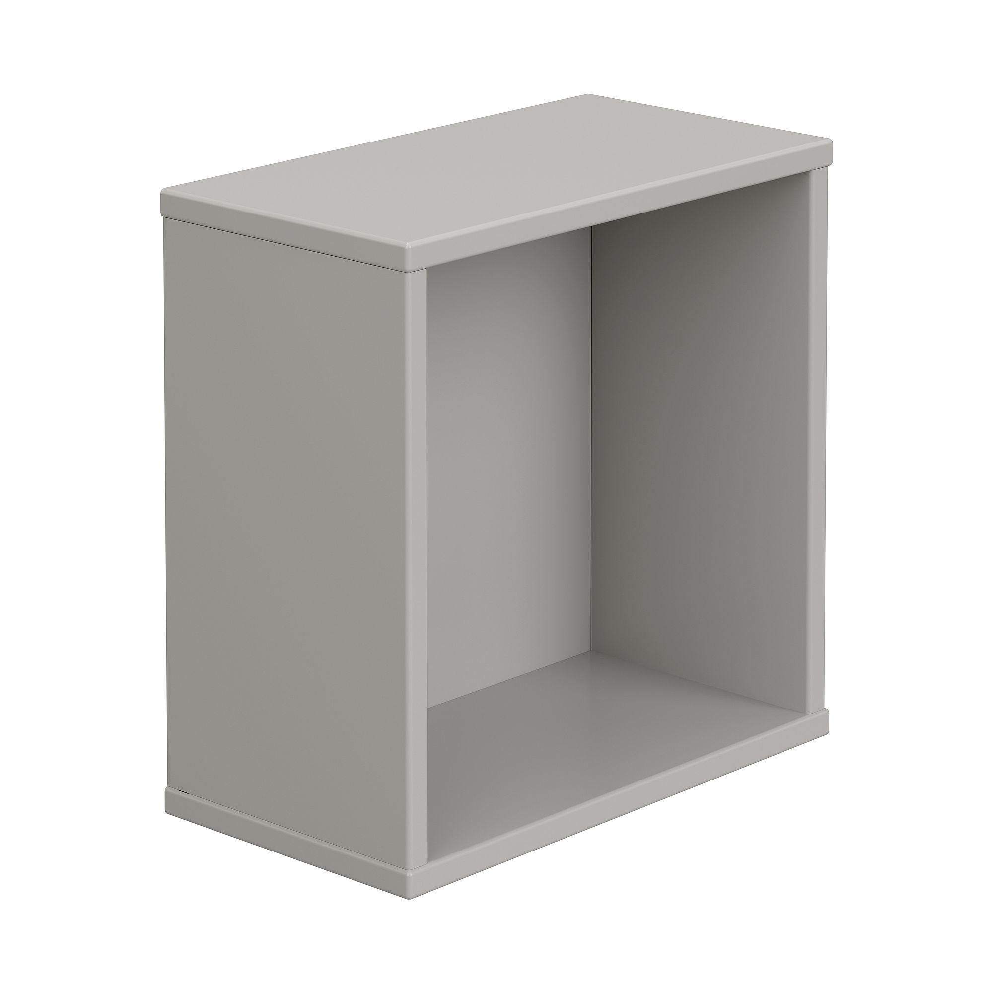 Wandregal Wandbox, quadratisch, 35 x 35 cm, Kieselgrau Ein einfacher, rechteckiger, offener grauer Aufbewahrungswürfel oder ein Regal.