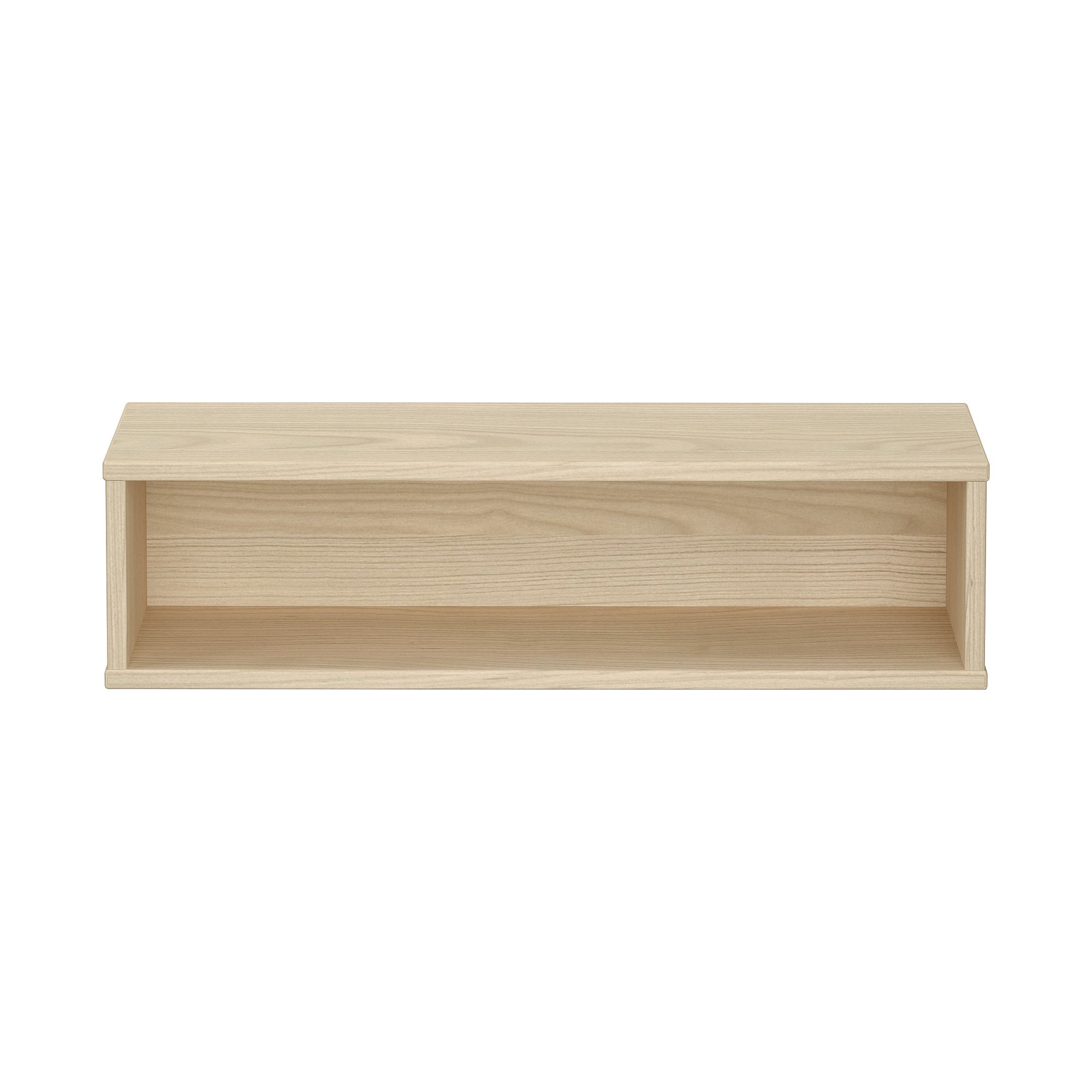 Wandregal Wandbox, rechteckig lang, 70 x 18,5 cm, Scandinavian-Wood Schwebendes Wandregal aus hellem Holz mit offener Front, von vorne gesehen.