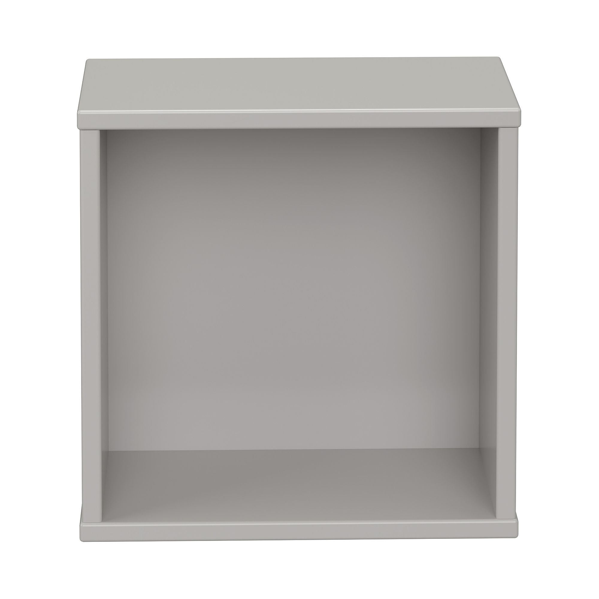 Wandregal Wandbox, quadratisch, 35 x 35 cm, Kieselgrau Ein schlichtes, leeres, graues, quadratisches Regal mit offener Front.