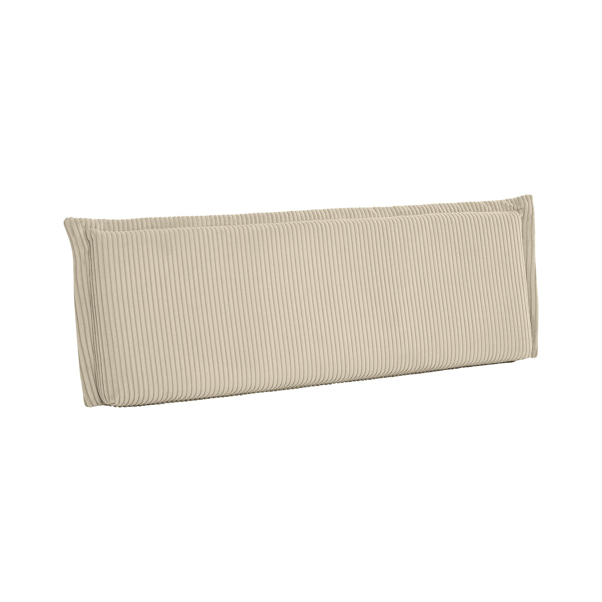 Rechteckiges beigefarbenes Kordkissen oder gepolsterte Platte vor weißem Hintergrund.
