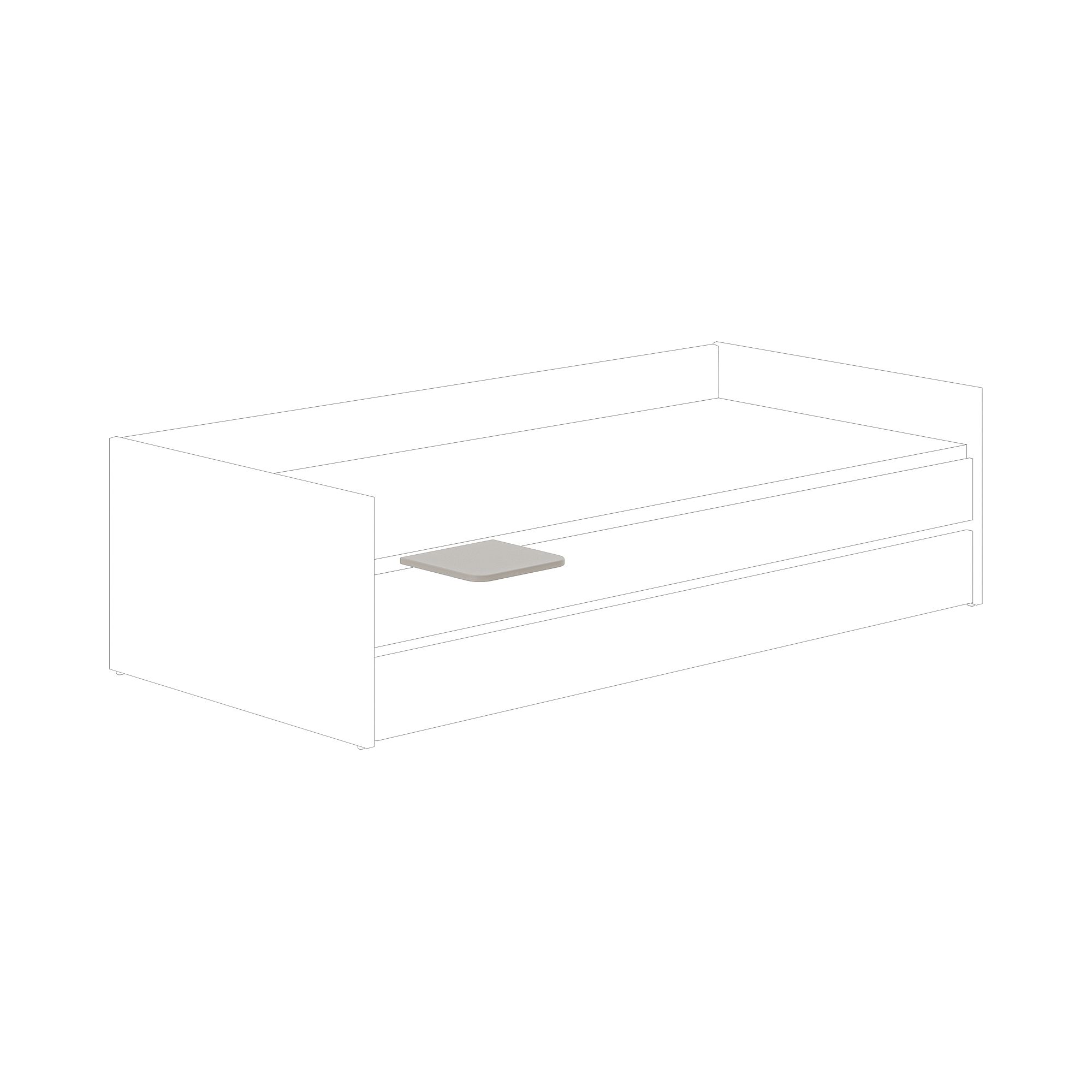 Minimalistische Strichzeichnung eines Bettes mit einem einzigen grauen Kissen in der Mitte.