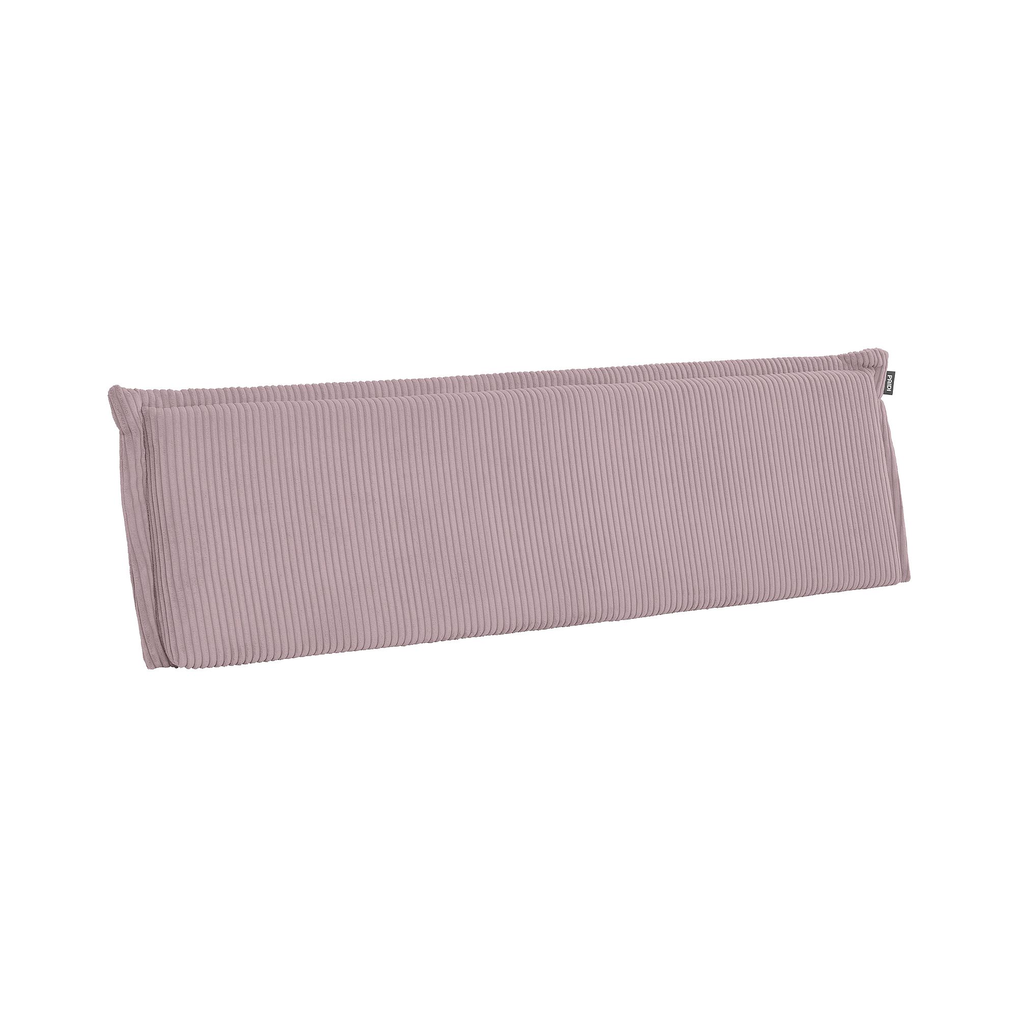 Hellviolettes, rechteckiges Cord-Kissen mit gerippter Struktur auf weißem Hintergrund.