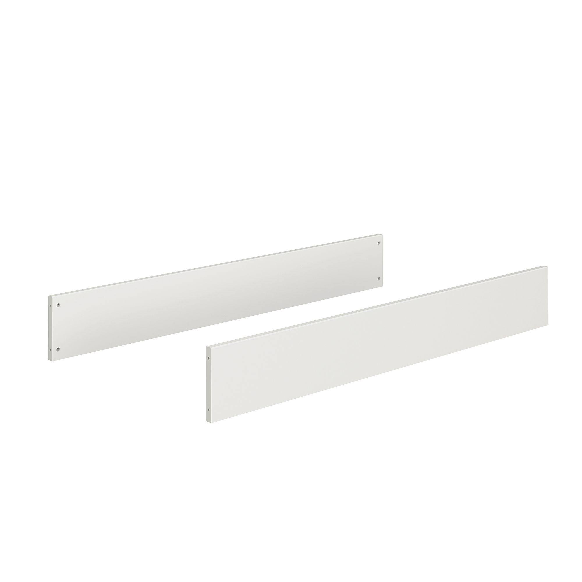 Zwei weiße rechteckige Bettgitter, die parallel auf einem weißen Hintergrund angeordnet sind.