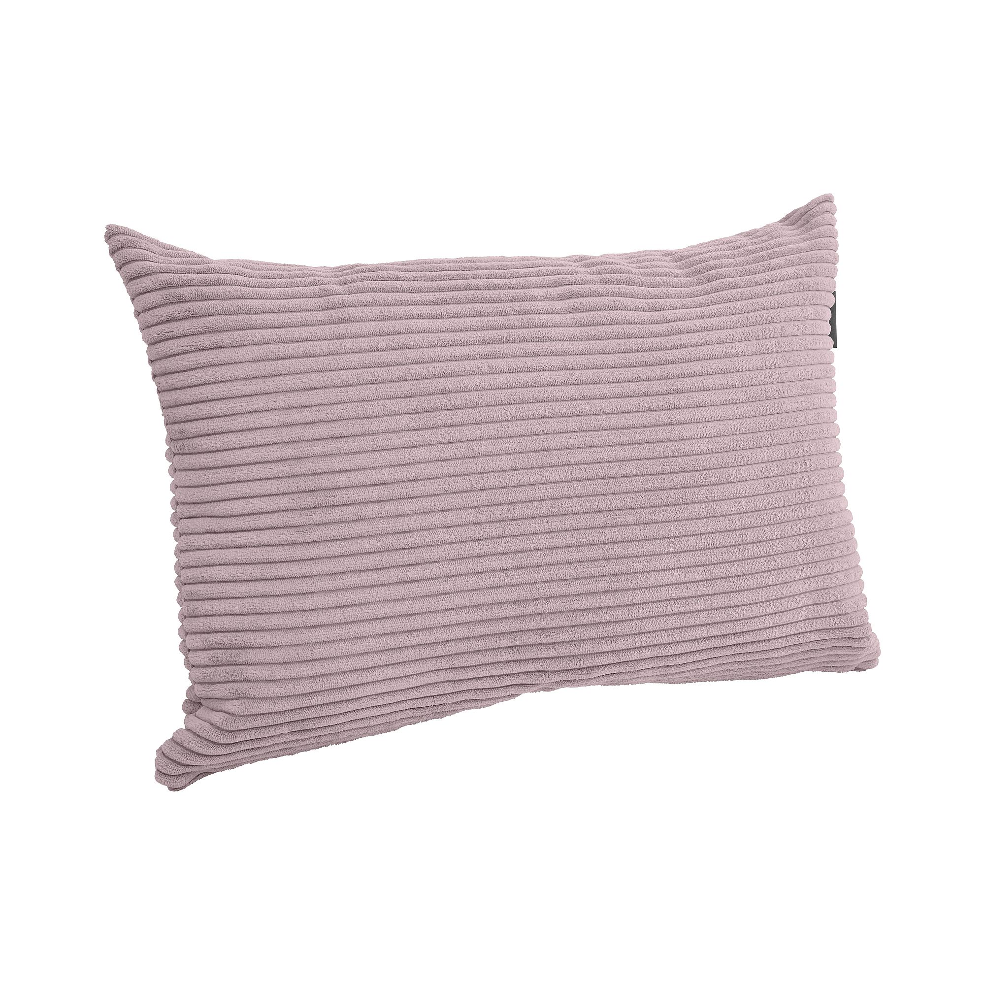 Rechteckiges lilafarbenes Kissen mit einem gerippten, strukturierten Stoffmuster.