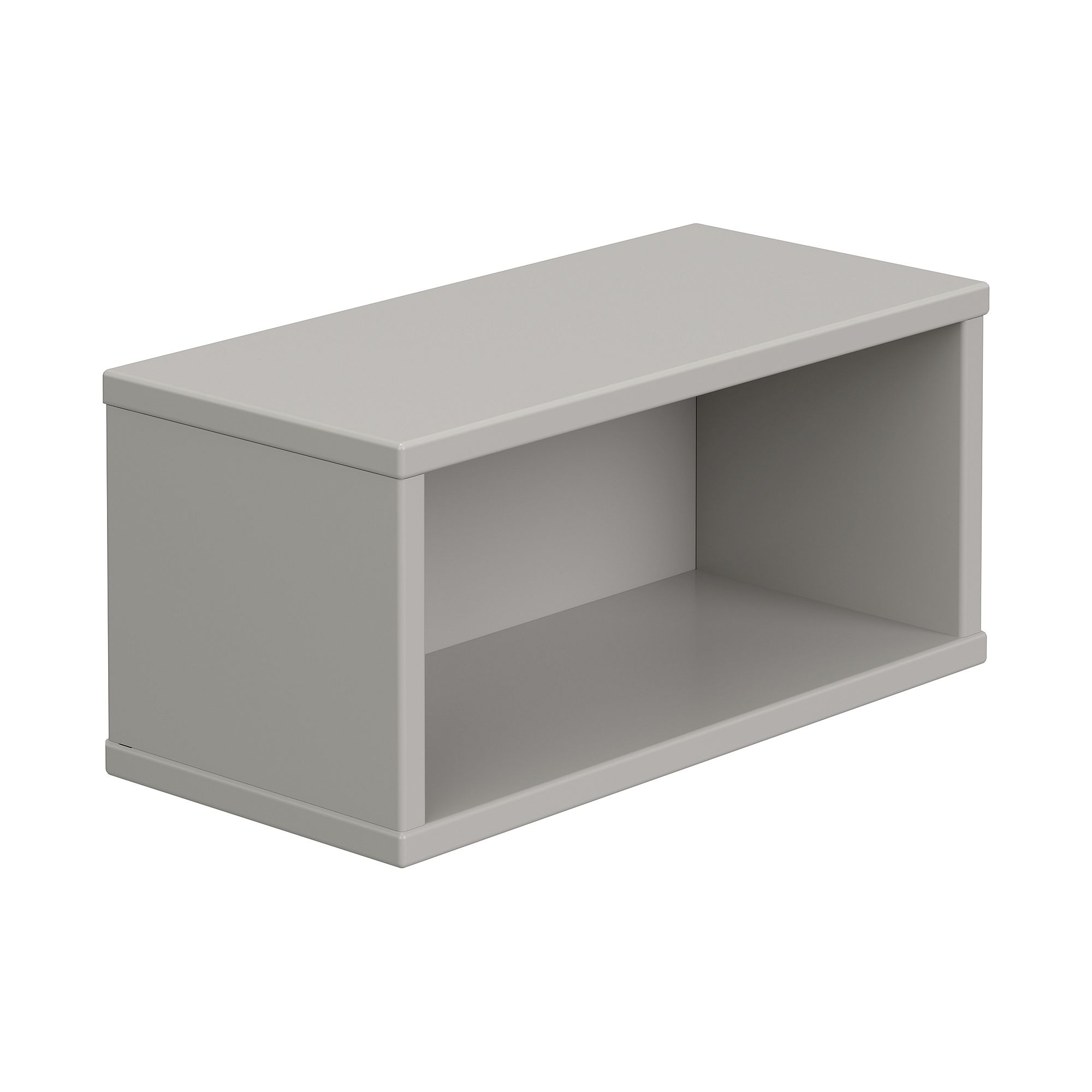 Wandregal Wandbox, rechteckig, 40 x 18,5 cm, Kieselgrau Ein einfaches, rechteckiges, graues, offenes Regal auf weißem Hintergrund.