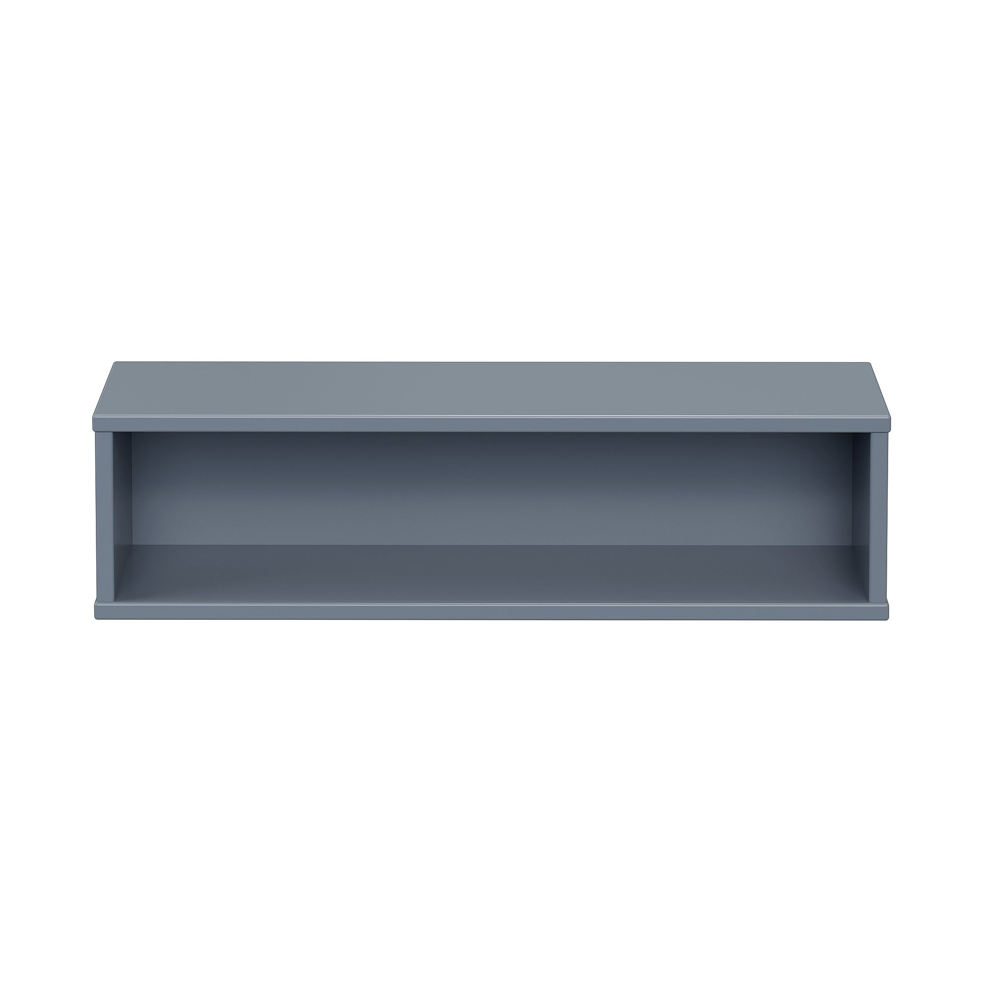 Wandregal Wandbox, rechteckig lang, 70 x 18,5 cm, Mattblau Graues rechteckiges Wandregal mit offener Front, von vorne gesehen.
