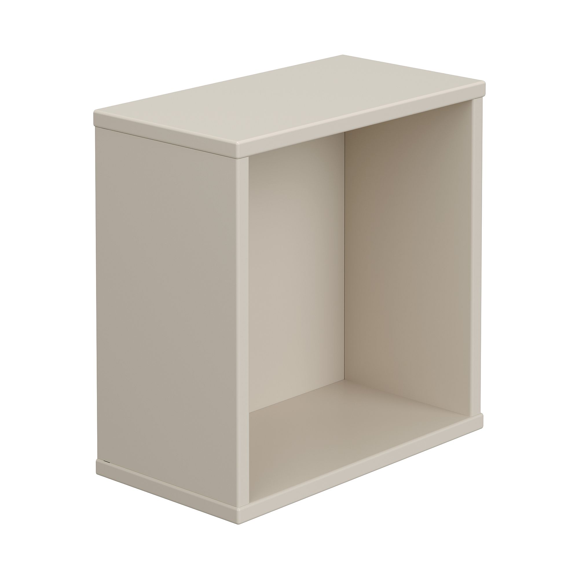Wandregal Wandbox, quadratisch, 35 x 35 cm, Cashmere-Beige Beigefarbener rechteckiger offener Aufbewahrungswürfel ohne Einlegeböden, schräg betrachtet.