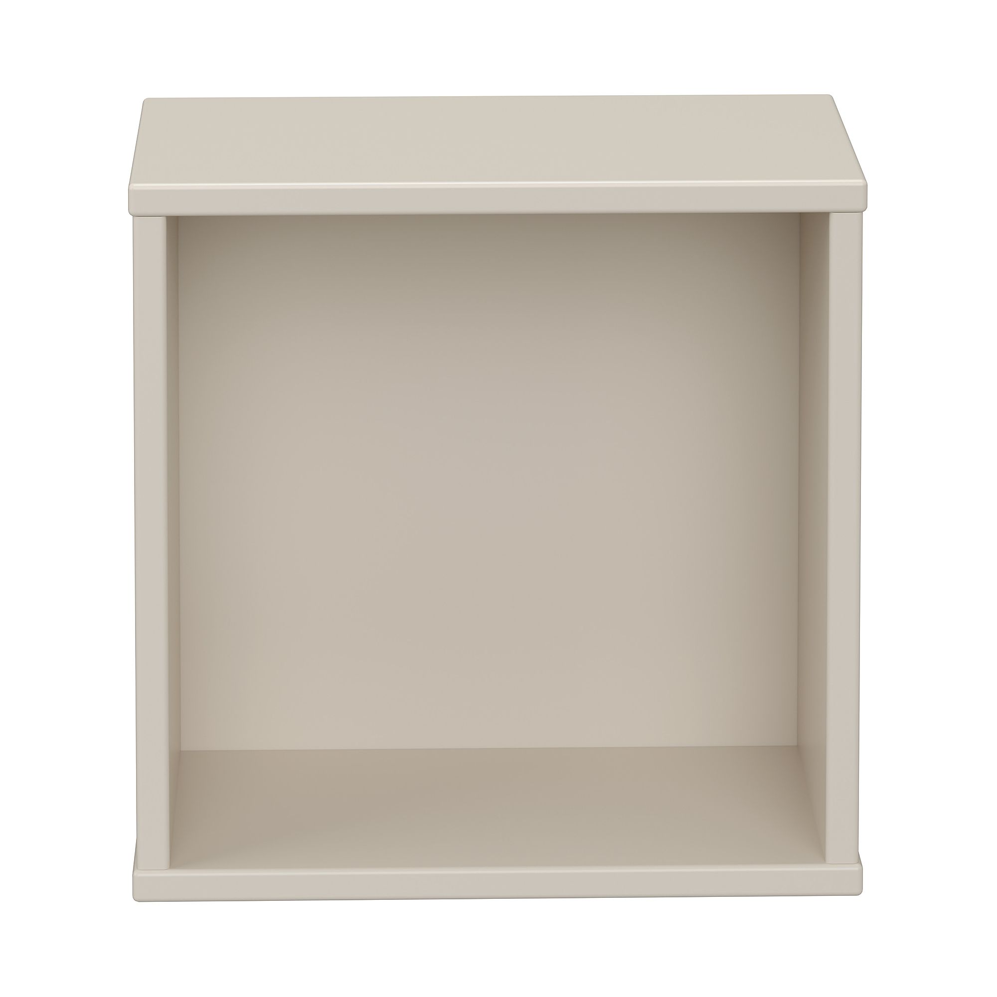 Wandregal Wandbox, quadratisch, 35 x 35 cm, Cashmere-Beige Beige, leere, quadratische Regalbox mit offener Vorderseite, von vorne gesehen.