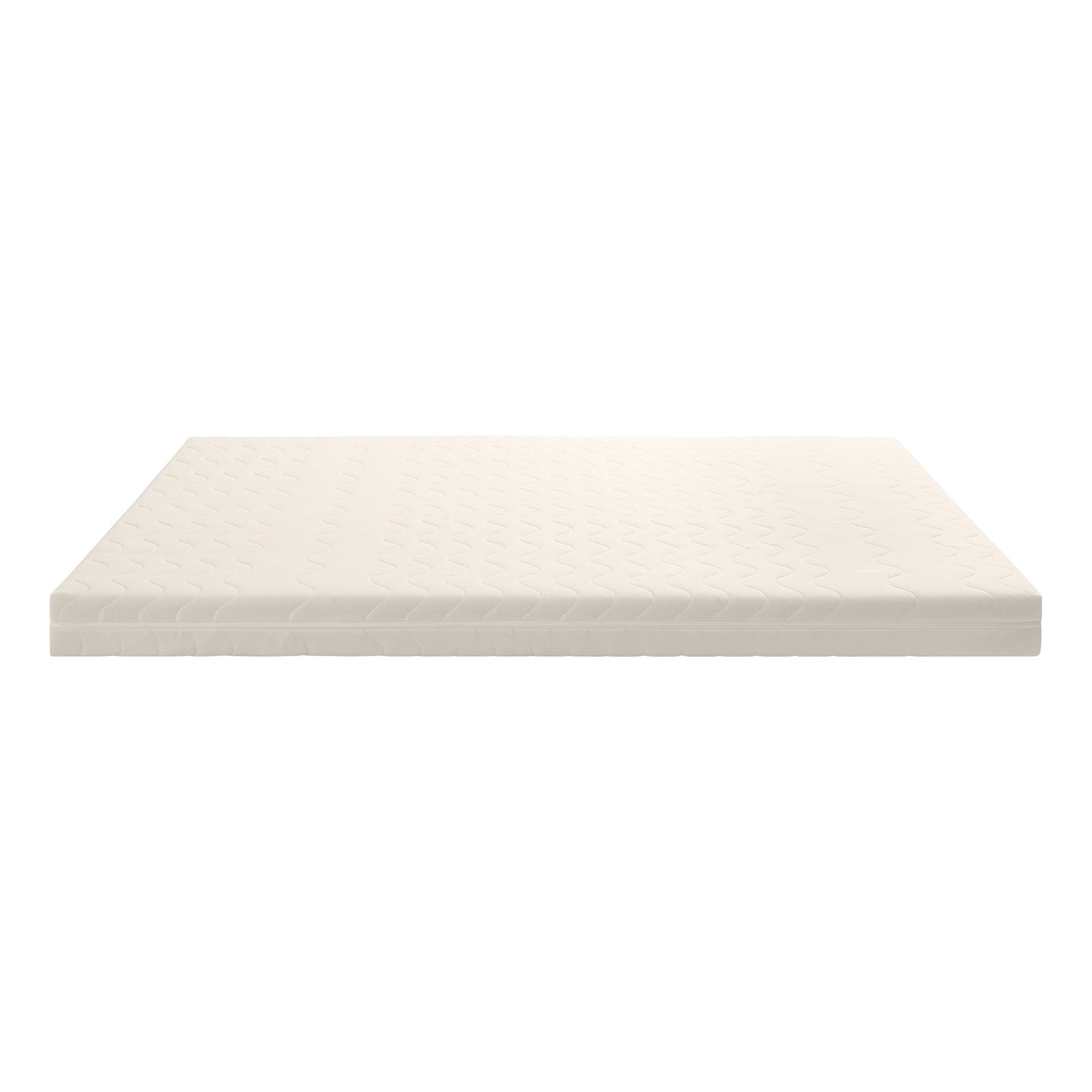Matratze Jugend Mehrzonen-Kaltschaum-Twin, 140 x 200 cm Eine schlichte weiße Memory-Foam-Matratze von vorne gesehen vor einem weißen Hintergrund.