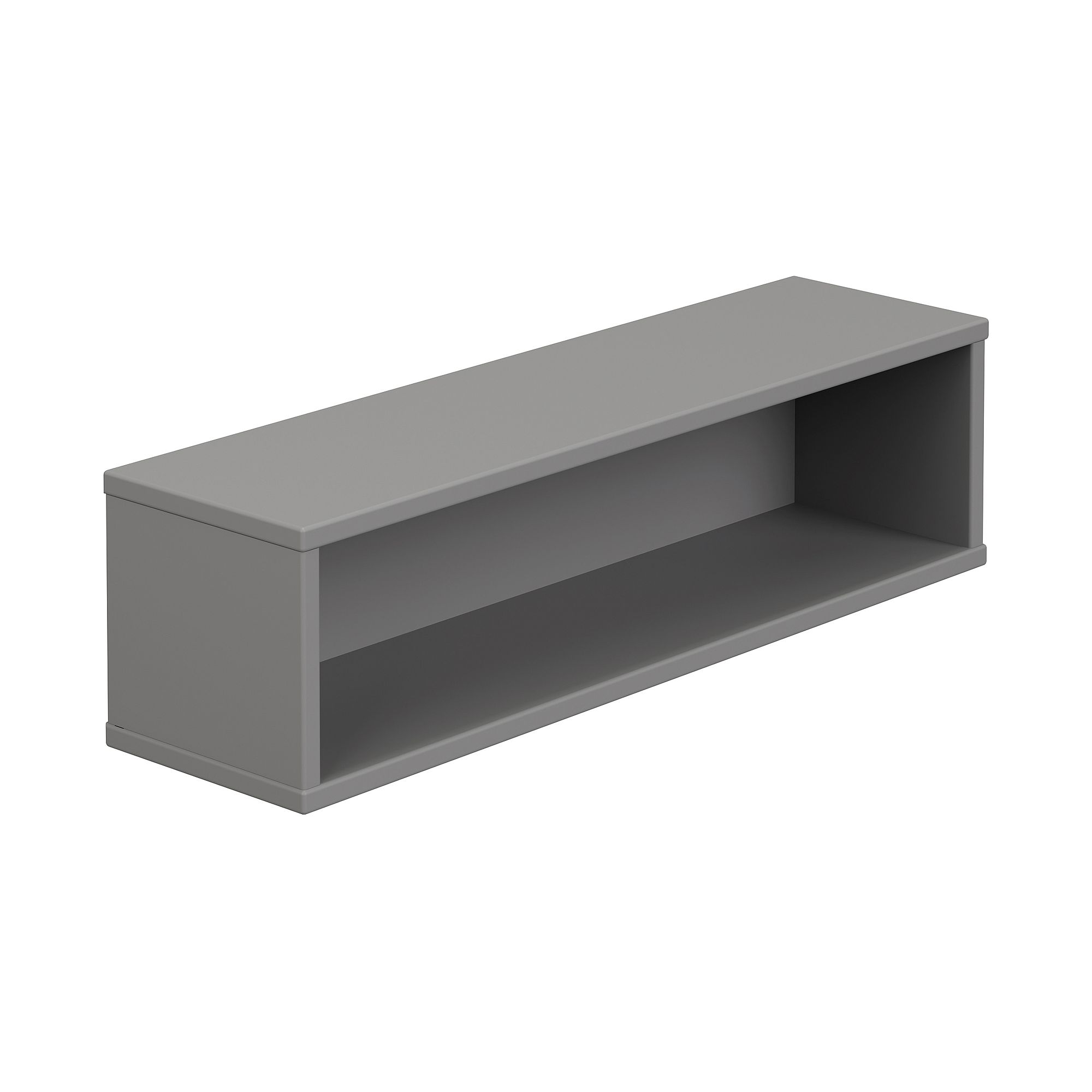 Wandregal Wandbox, rechteckig lang, 70 x 18,5 cm, Schiefergrau Graues rechteckiges offenes Regal mit minimalistischem Design, isoliert auf Weiß.