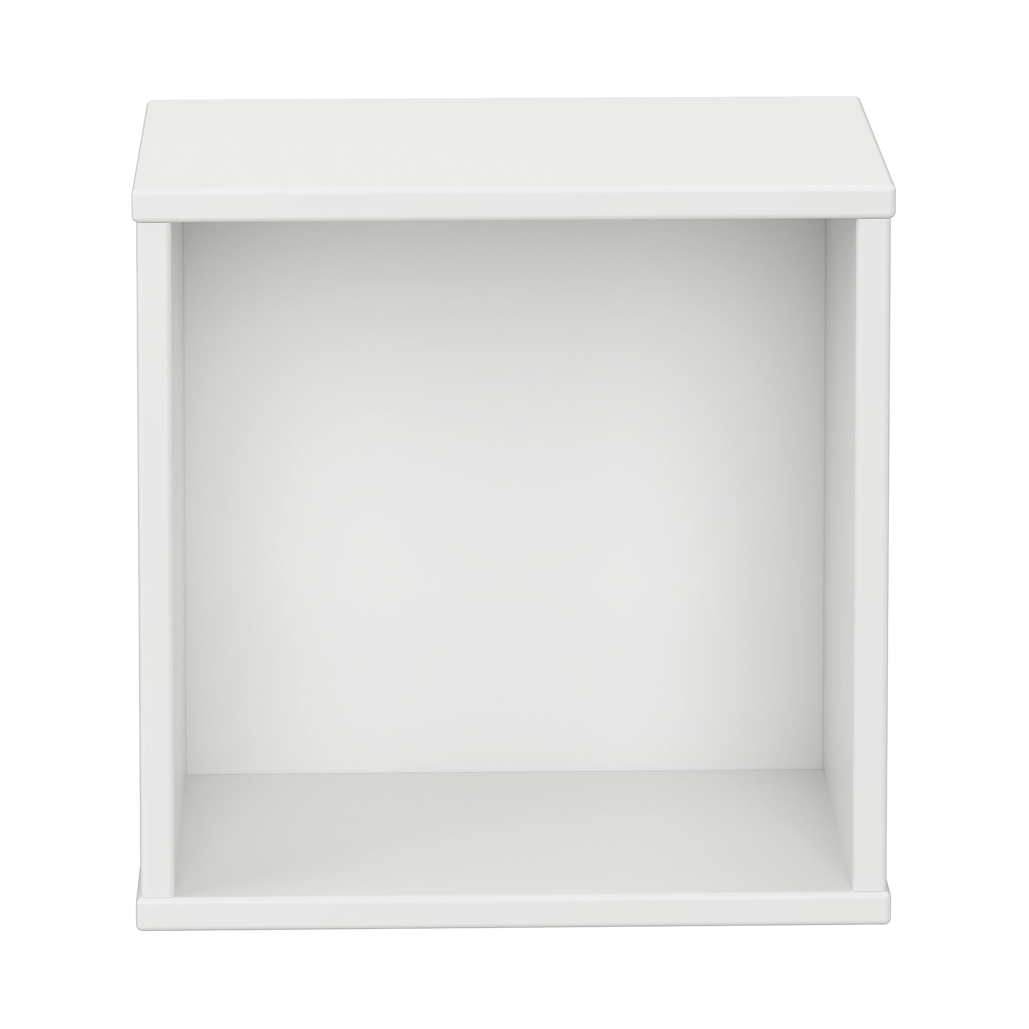 Wandregal Wandbox, quadratisch, 35 x 35 cm, Kreideweiß Ein schlichtes, weißes, leeres, quadratisches Regal von vorne gesehen.
