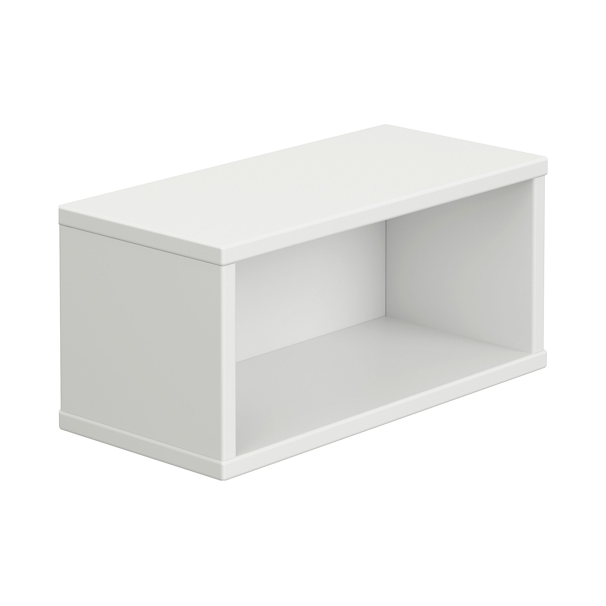 Wandregal Wandbox, rechteckig, 40 x 18,5 cm, Kreideweiß Ein kleines, weißes, rechteckiges, offenes Regal mit einem minimalistischen Design.